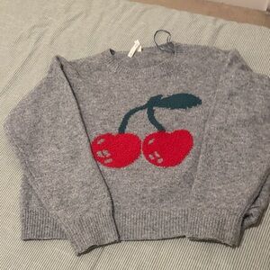 Dreamers Gray Sweater with Red Cherry Design